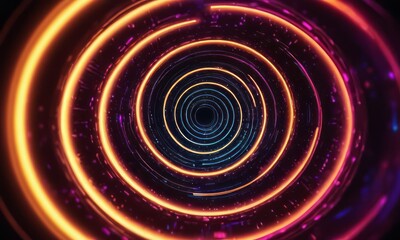 Obraz premium A mesmerizing digital tunnel of glowing circles in vibrant orange and blue hues.