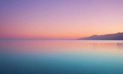 A serene twilight scene with soft pastel colors reflecting on a calm lake surrounded by mountains.