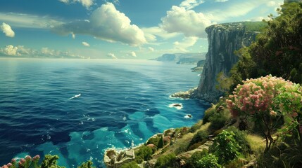 A breathtaking sea from cliff, offering a panoramic view of the open ocean,