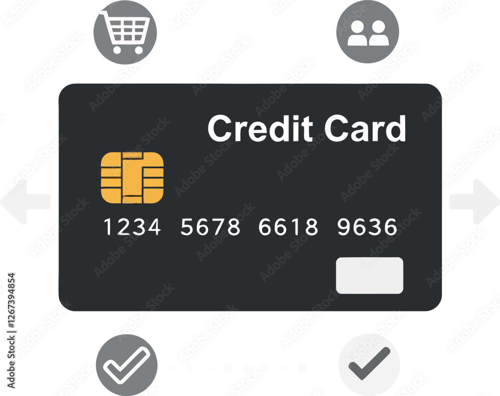 Poster credit card graphic illustrating payment options and user interface elements
