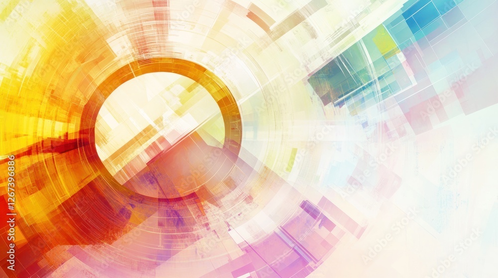 Poster abstract colorful circular design with vibrant hues, creating a dynamic visual effect, suitable for 