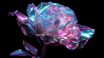 A pink rose with a holographic effect, modern and edgy