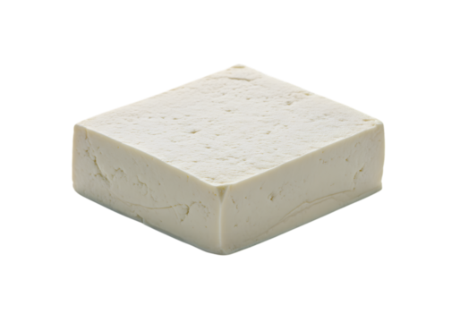 Isolated block of fresh tofu on a transparent background studio shot