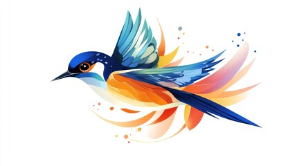 Obraz premium A vibrant swallow bird soars gracefully through the air, showcasing its colorful feathers against a dynamic background that symbolizes the essence of spring and freedom