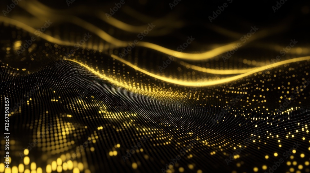 Poster abstract golden wave patterns create a dynamic visual effect, representing energy and movement in a 