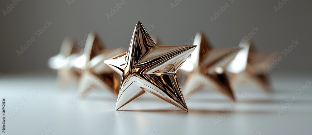 Poster a row of 3d gold stars set against a white background, presented in perspective, forms a premium rat