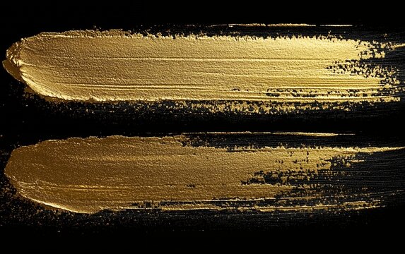 Gold paint strokes on black background creating elegant brush strokes with gold texture and shiny finish