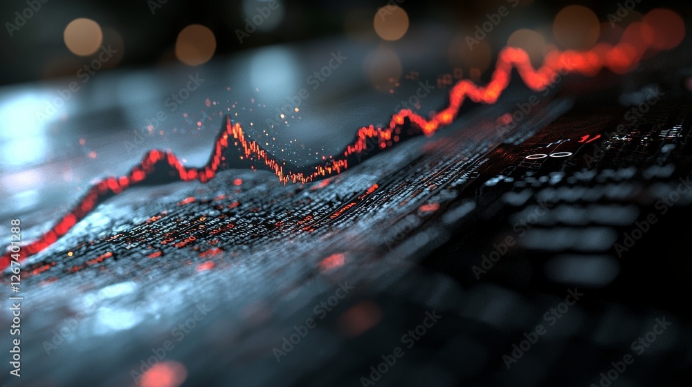 Poster the digital financial chart displays glowing lines and data visualization on a dark-colored backgrou