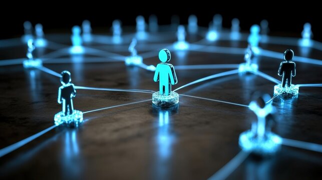 Person standing in front of a network representing professional social connections and networking concepts