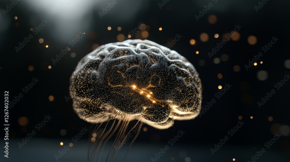Poster a futuristic digital environment concept featuring a 3d render of an agentic ai brain model with dyn