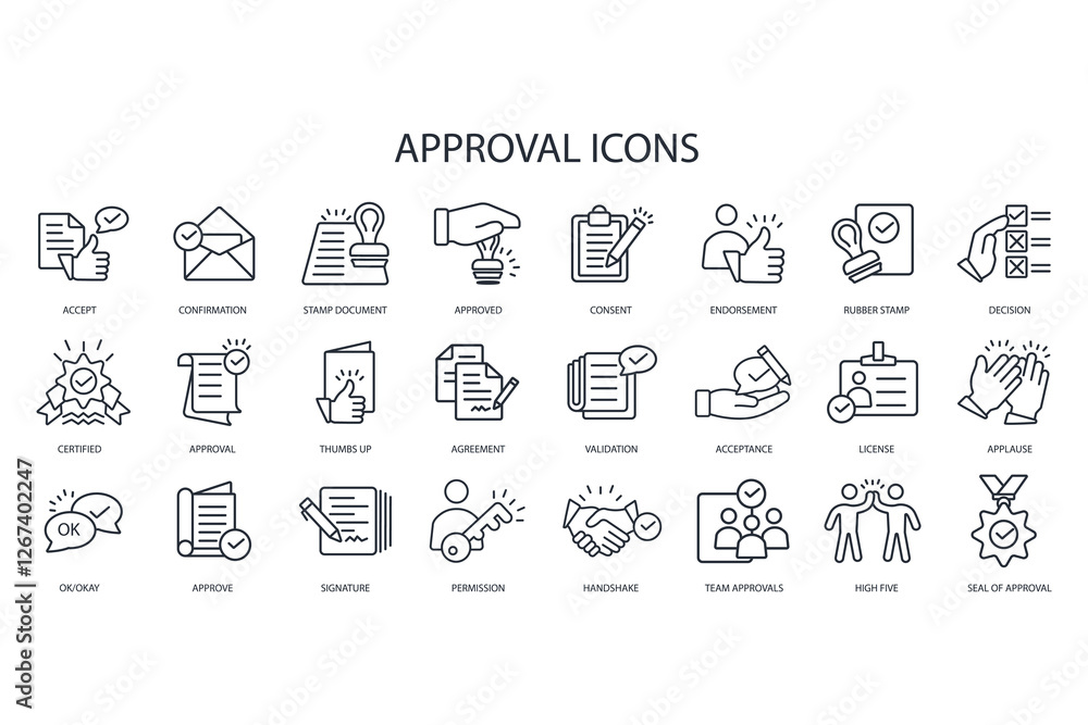 Poster approval icon set.vector.editable stroke.linear style sign for use web design,logo.symbol illustrati