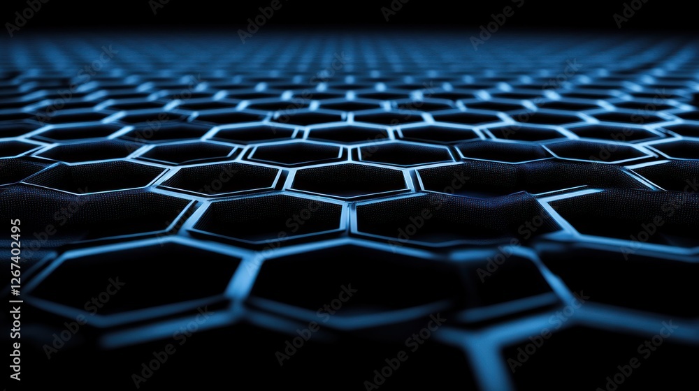 Poster abstract blue hexagonal pattern on dark background