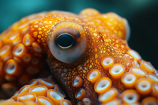 Intricate Details of an Octopus's Eye and Tentacles in Close Up