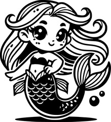 Obraz premium little cute mermaid girl, comic, manga, anime, vector, eps