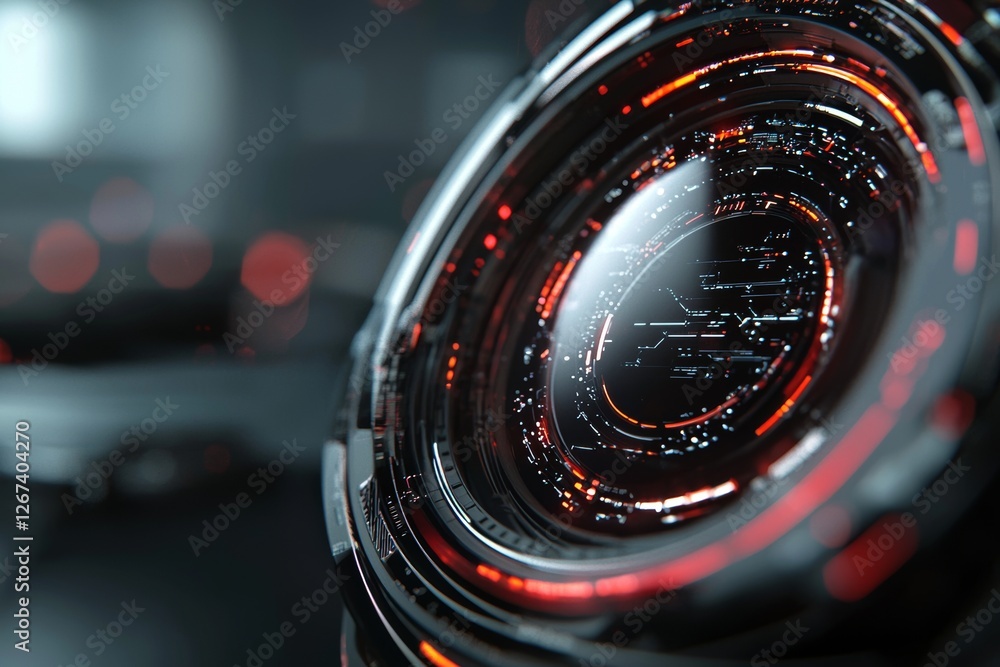 Poster digital technology visualization elements integrated into a futuristic hud interface grid