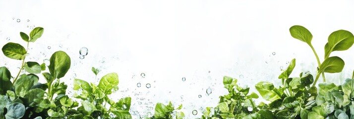 Fototapeta premium eco-friendly plant patterns, fresh and natural, a minimalist background with stylized hydroponic plants, water droplets, and geometric patterns, reflecting sustainable agriculture