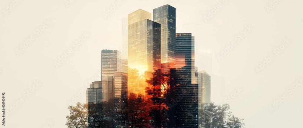 Poster a futuristic metropolitan skyline incorporating abstract data graphics and luminous elements that em