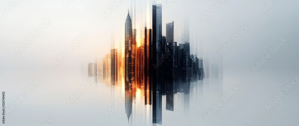 Poster a cityscape of the future featuring abstract visual representations of data and radiant components s