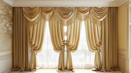 A classic setup of curtains with valance, adding extra detail and charm,