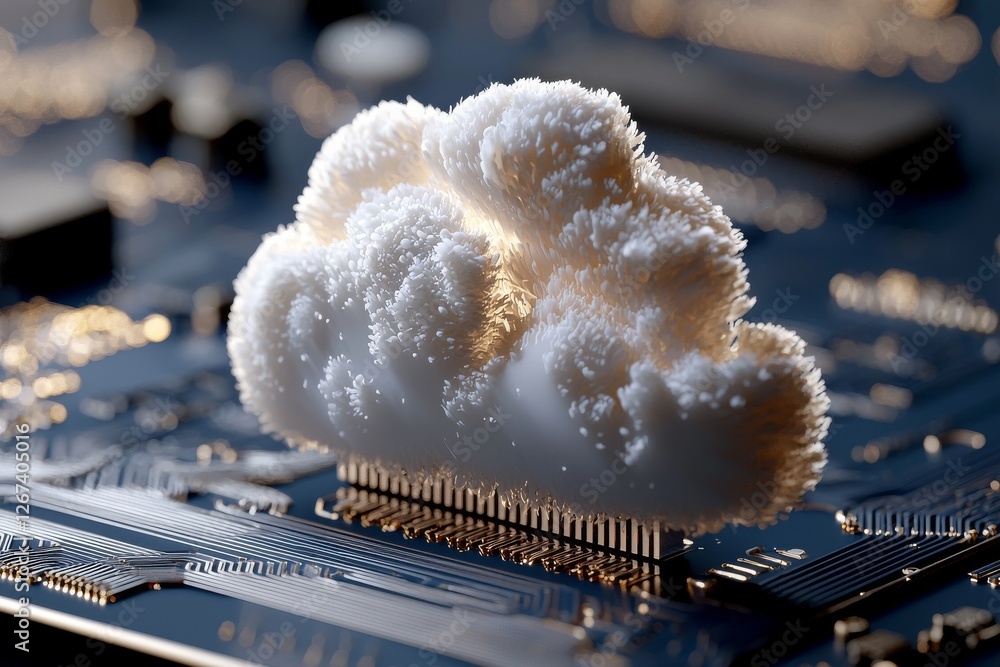 Poster a digital cloud encircled by binary code embodies the innovative spirit of cloud computing and techn