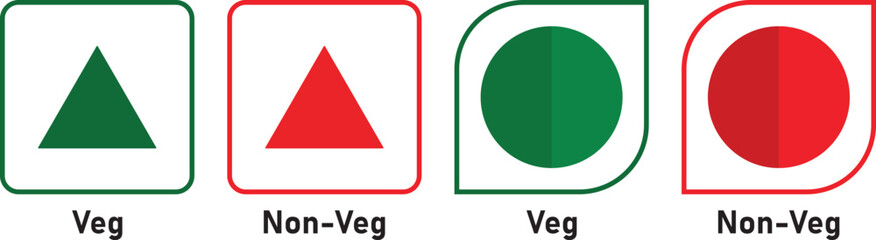 Veg Non-veg icons. Vegetarian and non-vegetarian symbols. Vector illustration