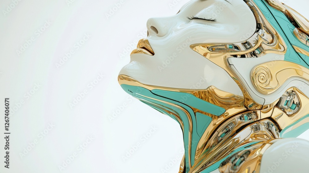 Poster the image features a futuristic red cyborg with a metallic skull head, presented in a side-back view