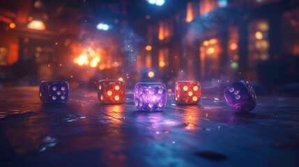 Dice game under neon lights