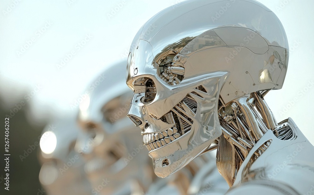 Poster many robotic cyborg servants are depicted in 3d illustrations or models with a clipping path