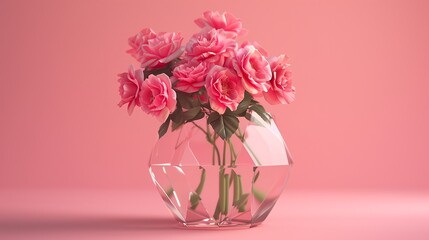 Obraz premium Pink roses in a geometric glass vase, modern design