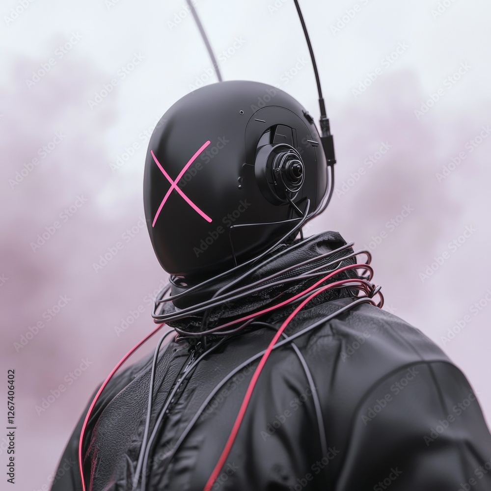 Poster portrait of a cyberpunk gamer represented as a 3d illustration of a futuristic robot character set a