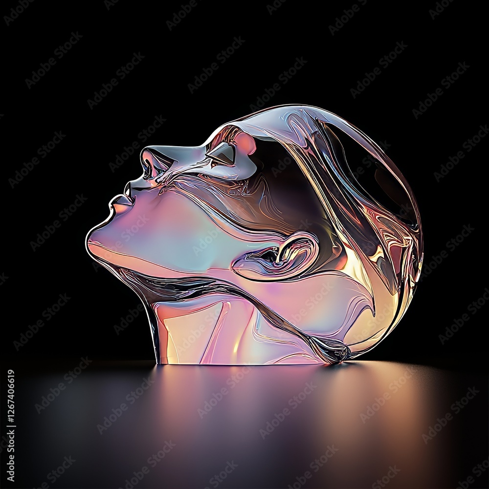 Poster a 3d rendered image in a sci-fi futuristic style depicting an artificial human or robot constructed 