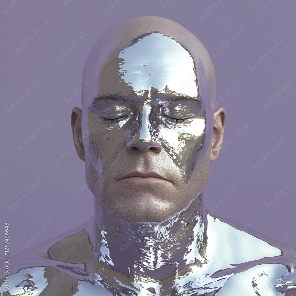 Poster a futuristic robot or artificial human is depicted in a 3d rendering illustration made from iridesce