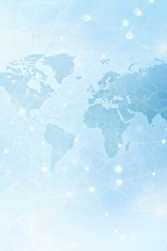 Fototapeta A serene blue world map background with a network of connections illustrating global communication and technology