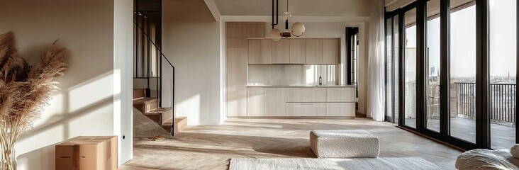 Fototapeta premium Before and after renovation - a vacant apartment room, with old and new comparisons