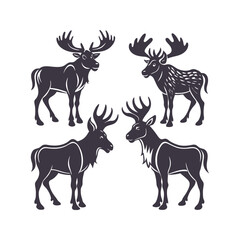 Moose Silhouette Set Clip art Isolated Vector Illustration