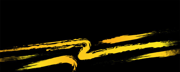 Black and gold abstract sport background with grunge texture and brush stroke