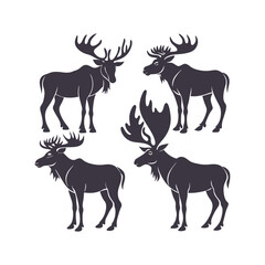 Moose Silhouette Set Clip art Isolated Vector Illustration