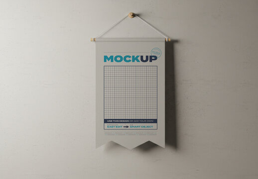 Fabric Pennant Hanging on a Wall Mockup