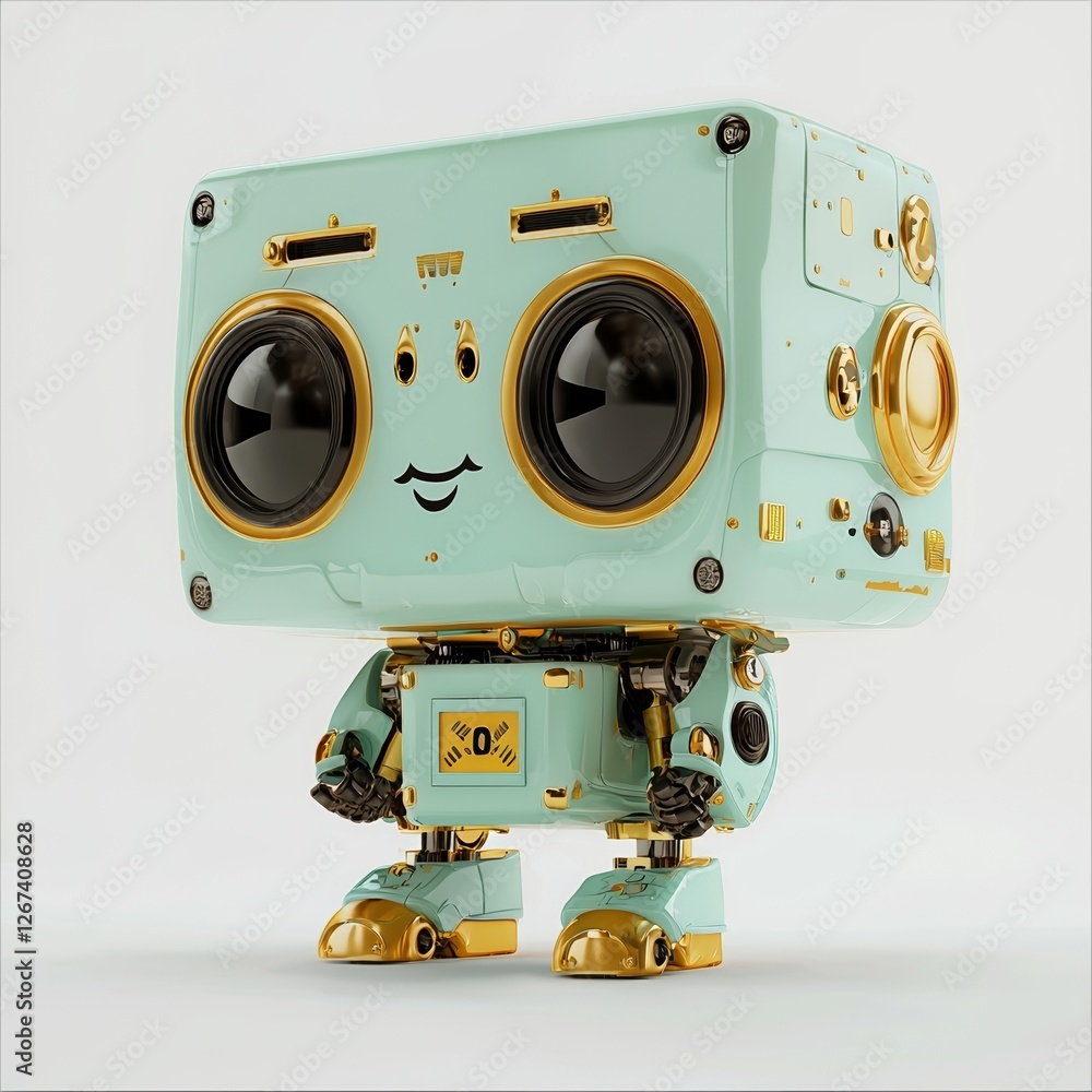 Fototapete an old robot is simply walking with space to input your text