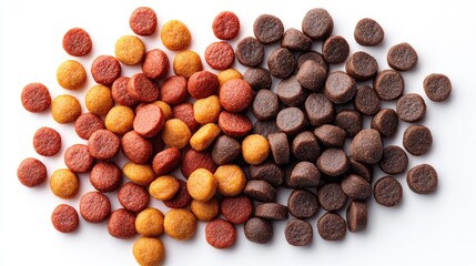 Complete, balanced grain-free dry food based on fresh meat for animals. Dry food for cats and dogs, pets. Dehydrated animal feed.