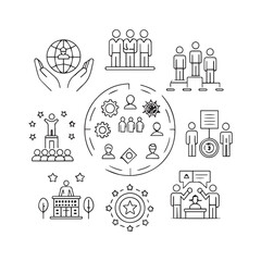 Teamwork and community line icons collection. Thin outline icons pack. UI icon collection. Set of line web pictogram