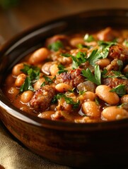Hearty Bean and Sausage Stew in Rustic Bowl-standard v2-4x