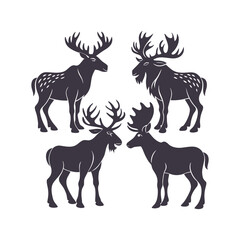 Moose Silhouette Set Clip art Isolated Vector Illustration