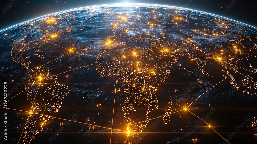 Aufkleber a global network and connectivity concept featuring the earth with glowing, interconnected lines on 