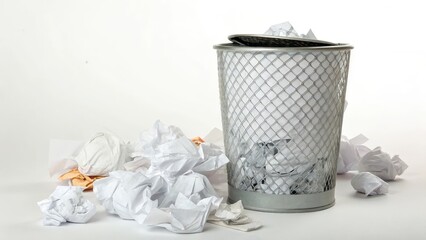 Crumpled Paper and Wastebasket