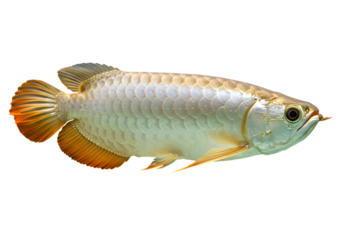 Majestic golden arowana fish swimming elegantly in the dark waters