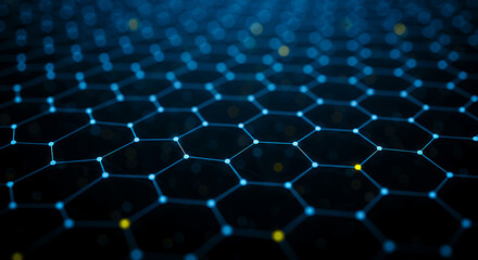 Naklejka premium ** Hexagon Network: Abstract Blue Tech, Future Connection, Data Visualization, Science, Blockchain, Futuristic Backdrop, Connectivity Concept
