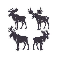 Moose Silhouette Set Clip art Isolated Vector Illustration