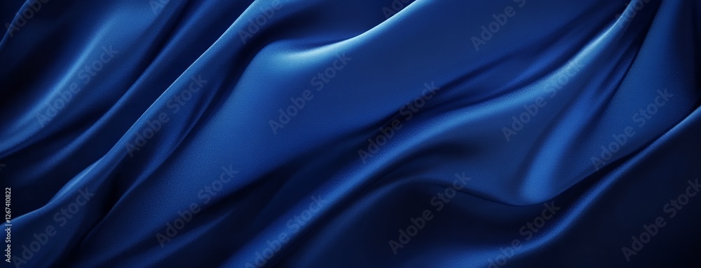 Poster luxurious blue silk fabric with smooth flowing texture and elegant soft folds creating a sophisticat