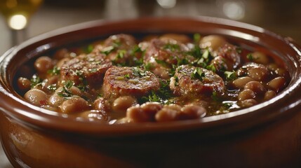 Hearty Sausage and Bean Stew in Earthenware Bowl-standard v2-4x